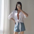 Drop-shoulder Tie-front Shirt