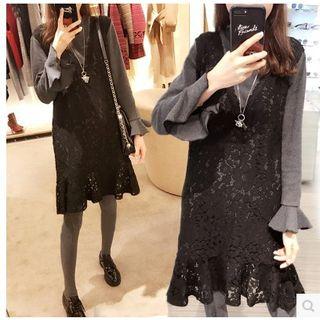 Mock Two Piece Lace Panel Mermaid Dress