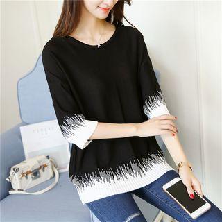 3/4-sleeve Round Neck Sweater