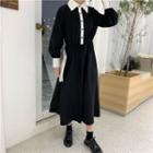 Color-block Long-sleeve Dress As Figure - One Size