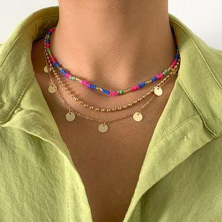 Set Of 3: Disc Fringed / Alloy / Bead Choker (various Designs) 2643 - Gold - One Size