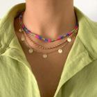 Set Of 3: Disc Fringed / Alloy / Bead Choker (various Designs) 2643 - Gold - One Size