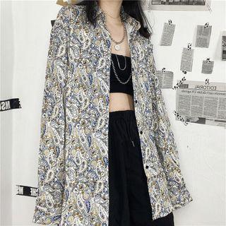 Long-sleeve Paisley Print Loose-fit Shirt
