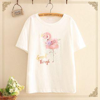 Flamingo Print Round-neck Top