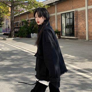 Frayed Hooded Zip Jacket
