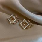 Faux Pearl Alloy Square Earring 1 Pair - As Shown In Figure - One Size