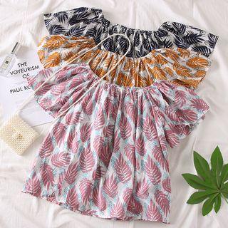 Boatneck Leaves-print Blouse
