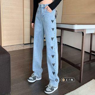 Heart Print Straight-leg Jeans