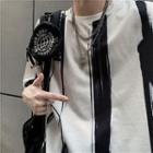 Elbow-sleeve Print Frayed T-shirt