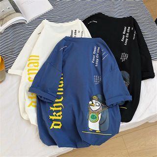 Short-sleeve Letter Cartoon Print T-shirt