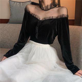 Patchwork Lace-trim Velvet Top
