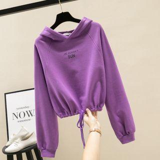 Lettering Drawstring-cuff Hoodie