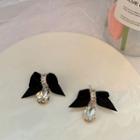Rhinestone Bow Earring 1 Pair - Black - One Size