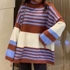 Striped Turtleneck Sweater Red - One Size
