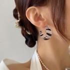 Zebra Print Resin Open Hoop Earring 1 Pair - S925 Silver - Black & White - One Size