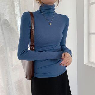 Turtleneck Ribbed Long-sleeve T-shirt