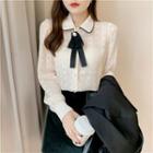Long Sleeve Bow Neck Lace Blouse