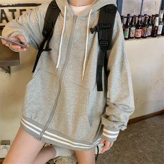 Striped Long-sleeve Zipped Hooded Jacket