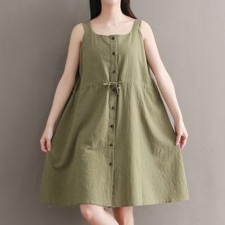 Set: Plain Elbow Sleeve T-shirt + Pinafore Midi Dress