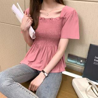 Short-sleeve Chiffon Peplum Blouse