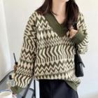 Long-sleeve Geometric Knit Sweater