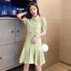 Short-sleeve Crinkled Ruffled Dress