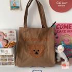 Lettering Bear Embroidered Tote Bag