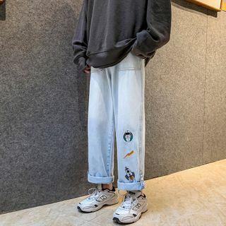 Cartoon Embroidered Gradient Straight Leg Jeans