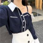 Color-block Long-sleeve Loose-fit Shirt / Slim-fit Skirt