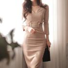 V-neck Beaded Sheath Dress
