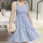 Spaghetti-strap Gingham Mini A-line Dress