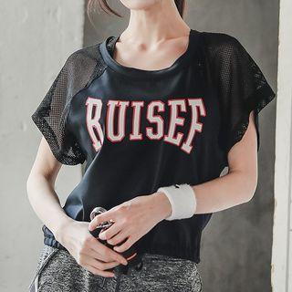 Lettering Mesh Panel Shorts Sleeve Sports T-shirt