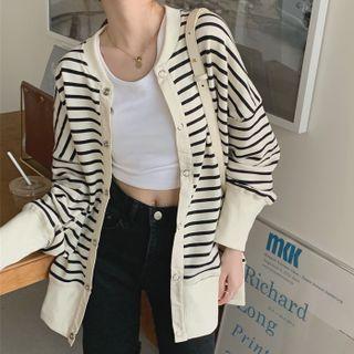 Striped Long-sleeve Jacket Almond - One Size