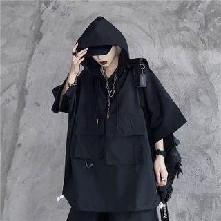 Set: Elbow-sleeve Hooded Cargo Top + Shorts