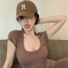 Letter Embroidered Baseball Cap Brown - One Size