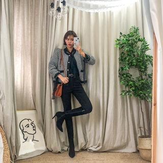 Faux-pearl Button Wool Blend Tweed Jacket