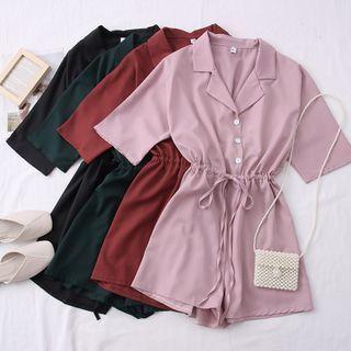 Drawstring-waist Lapel Playsuit