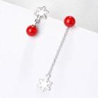 Non-matching 925 Sterling Silver Snowflake Bead Dangle Earring 1 Pair - 925 Silver - Red & Silver - One Size