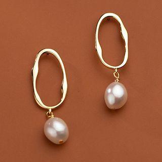 Faux Pearl Sterling Silver Oval Dangle Earring