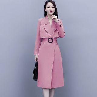 Set: Sleeveless Collar Sheath Dress + Cropped Jacket