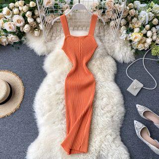 Wide-strap Rib Knit Dress