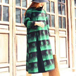Mock-turtleneck Dotted Midi A-line Dress