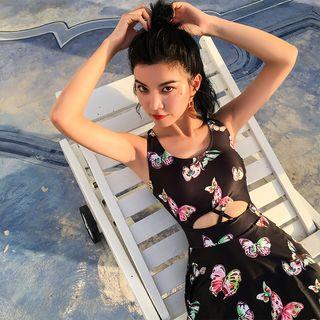 Cutout Floral Swim Dress