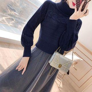 Set: Turtleneck Sweater + Midi A-line Skirt