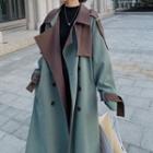Color Panel Double-breasted Shawl Wool Jacket
