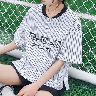 Panda Print Striped Shirt