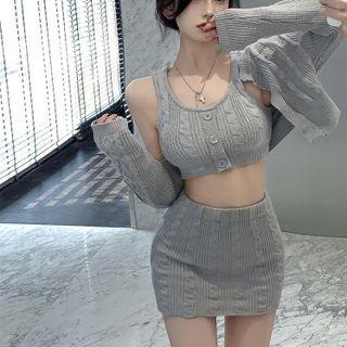 Buttoned Knit Tank Top Camisole - Gray - One Size