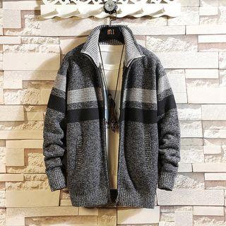 Striped Stand-collar Zip Knit Jacket