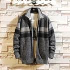 Striped Stand-collar Zip Knit Jacket