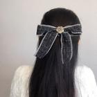 Flower Ribbon Fabric Hair Clip Black - One Size
